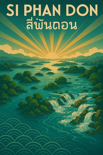 Si Phan Don Vintage Travel Poster - 4000 Inseln &amp; Wasserfälle Kunst von Travel Shop