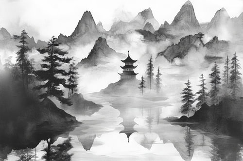 Fairytale mountain landscape in the fog