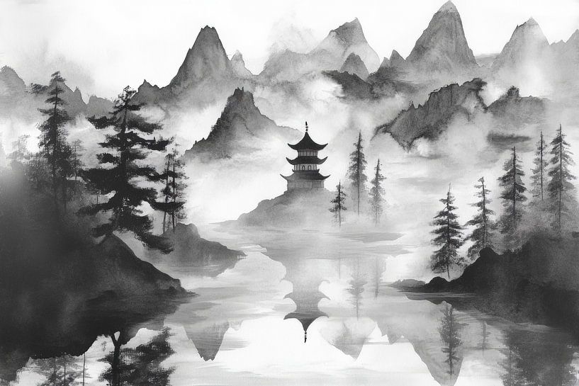 Fairytale mountain landscape in the fog by Poster Art Shop