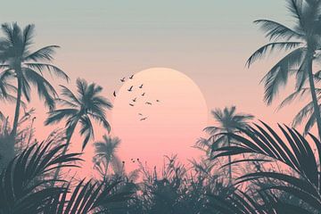 Zonsondergang boven palmbomen van Poster Art Shop