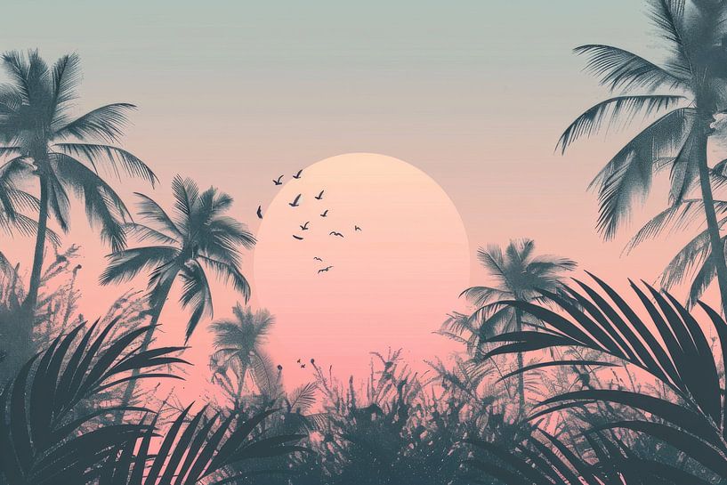 Sunset over palm trees by Poster Art Shop