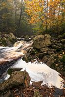 Breathtaking waterfall in the Belgian Ardennes: Autumn landscape