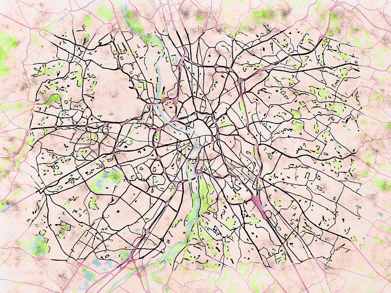 Map of Toulouse with the style 'Soothing Spring' by Maporia