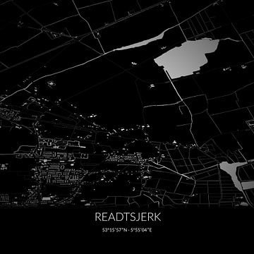 Zwart-witte landkaart van Readtsjerk, Fryslan. van Rezona