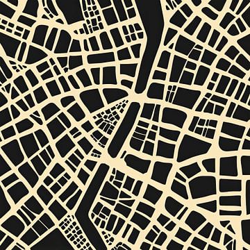 Muurdecoratie: abstracte stadsplattegrond beige zwart van Vlindertuin-Art