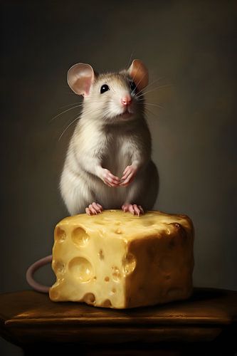 Souris debout sur un morceau de fromage
