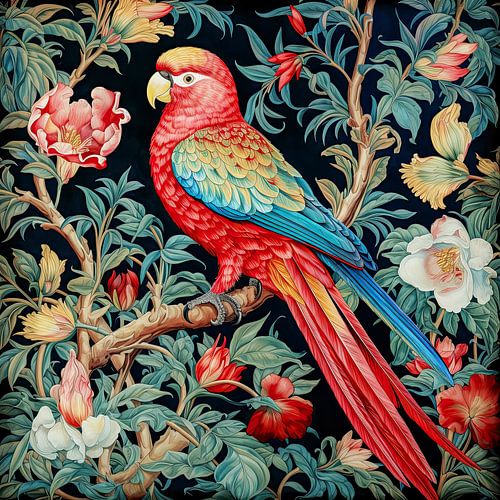 Parrot among flowers