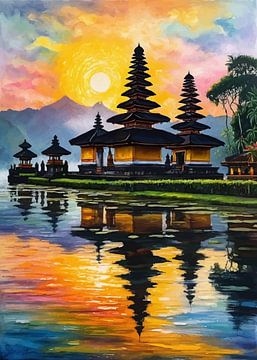 Ulun Danu Temple Bali Sunrise – Impressionist Spiritual Landscape