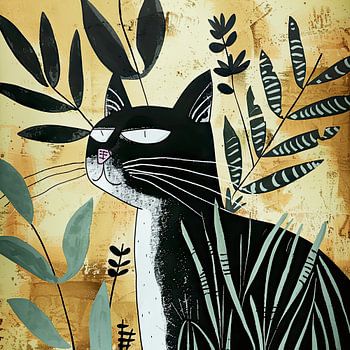Decorative cat art portrait black cat