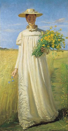Michael Ancher. Anna Ancher returning from the field, 1902
