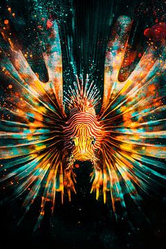 Neon abstract lionfish kunstwerk van Art & Soul Creations