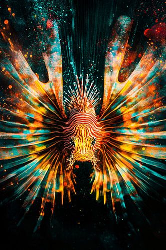 Neon abstract lionfish kunstwerk