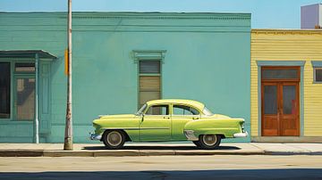 Americana auto in vintage stadsbeeld jaren vijftig van Vlindertuin-Art