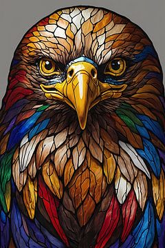 Vivid Stained Glass Eagle Mosaic Portrait by De Muurdecoratie