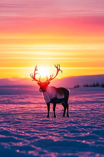 Rendieren in de winterse zonsondergang