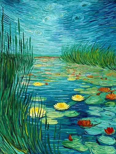 Un étang de nénuphars sous un ciel étoilé