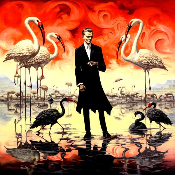 Black swans man lake sunset surreal landscape by gm_designs