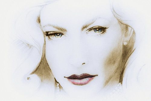 Lauren Bacall, aquarel portret vrouw lichte uitvoering