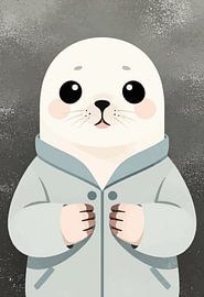 Wandbild: Niedliche Robbe im hellgrauen Trenchcoat