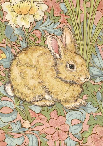 Brown rabbit with floral pattern