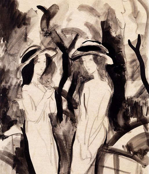 August Macke,Twee meisjes tekening van finemasterpiece