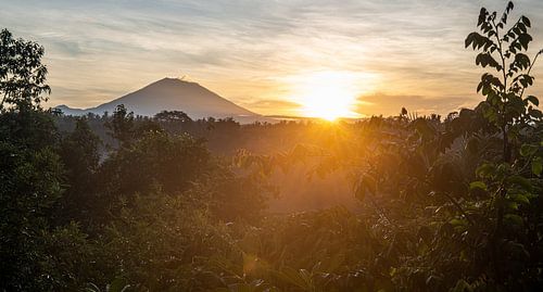 Sunrise panorama with Volcano Gunung Agung