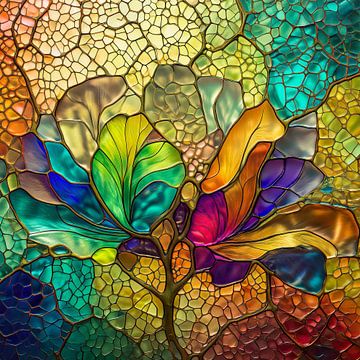 Abstrakte Mohnblume in farbenfrohem Glasmosaik