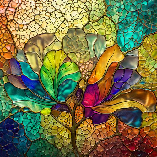 Coquelicot abstrait dans une mosaïque colorée en vitrail