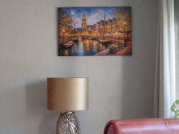 Klantfoto: Groningen in de avond, Nederland schilderij. van Johannes, op aluminium