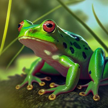 Grenouille verte aux yeux rouges Illustration 04 sur Animaflora PicsStock