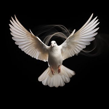 Witte duif vliegend van The Exclusive Painting