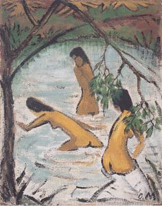 Drei badende im Wasser, Otto Mueller - ca1913