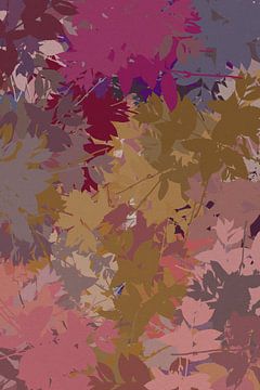 Kleurrijke abstracte botanische kunst. Bloemen in oker, roze, paars, taupe. van Dina Dankers