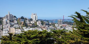 Uitzicht op San Francisco vanaf de Coit Tower met Lombard Street en de Golden Gate Bridge van t.ART