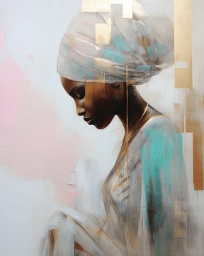 Portrait moderne d'une femme africaine avec une touche d'or sur Carla Van Iersel