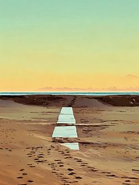 Strandpad bij zonsondergang in Riviera