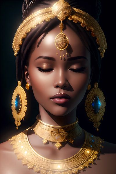 Afrikanisches Mädchen mit Goldschmuck von Hilde Remerie Fotografie und digitale Kunst