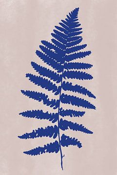 Modern botanical art. Fern in blue on pink by Dina Dankers