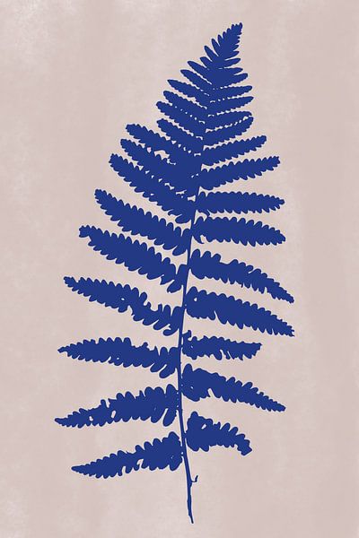 Moderne botanische Kunst. Farn in Blau auf Rosa von Dina Dankers