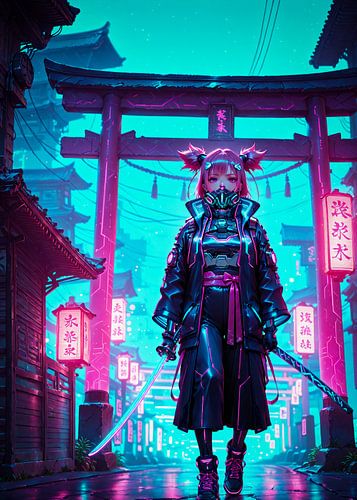 Anime Samurai Mädchen Cyberpunk Stil Japan