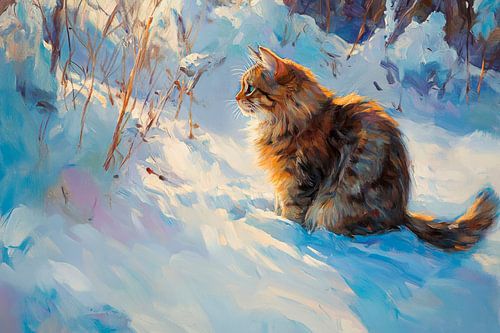 Kat in de sneeuw