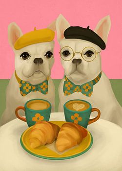 Französische Bulldoggen im Breakfast Café