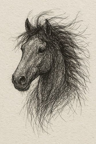 Wire portrait of a horse (gallop flapping mane calm colours elegant horse lover)