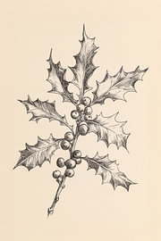 Holly Botanical Study by Melloi Art