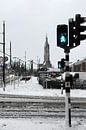 Delft - Nieuwe Kerk in de sneeuw straatview van Mariska van Vondelen thumbnail