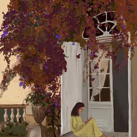 Serene Garden Reading by Osheensgallery