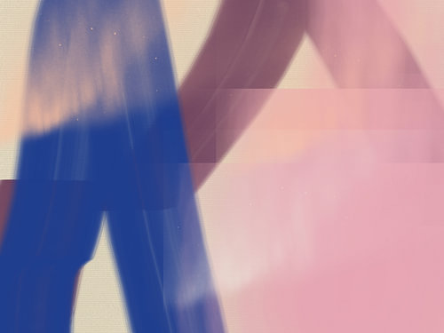 Farbenfrohes abstraktes Bild in Blau, Rosa und Lila