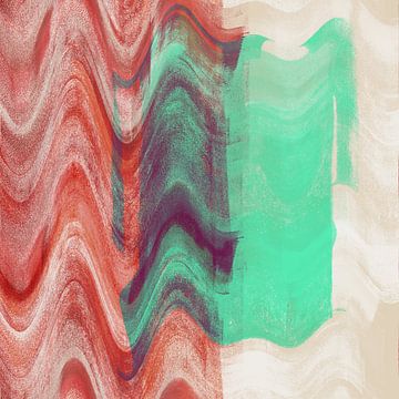 Retro abstract 70s style art in neon green, terracotta, white II by Dina Dankers