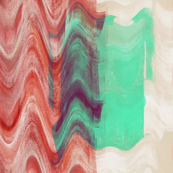 Retro abstract 70s style art in neon green, terracotta, white II by Dina Dankers