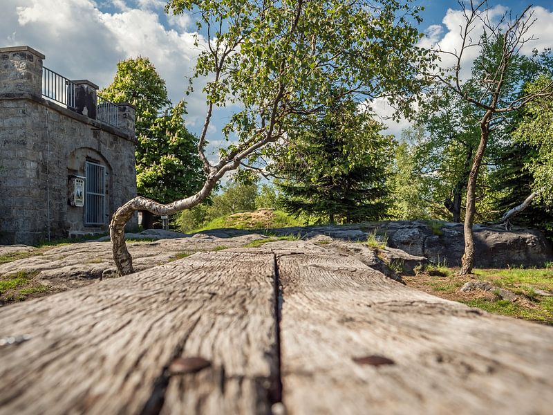 Hoher Schneeberg, Bohemian Switzerland - Wood table at Schneebergturm by Pixelwerk